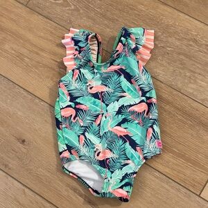 Ruffle Butts Flamingo and Leaf One Piece Swimsuit